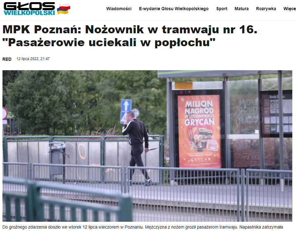 Poznań. 28-latek groził nożem pasażerom tramwaju.