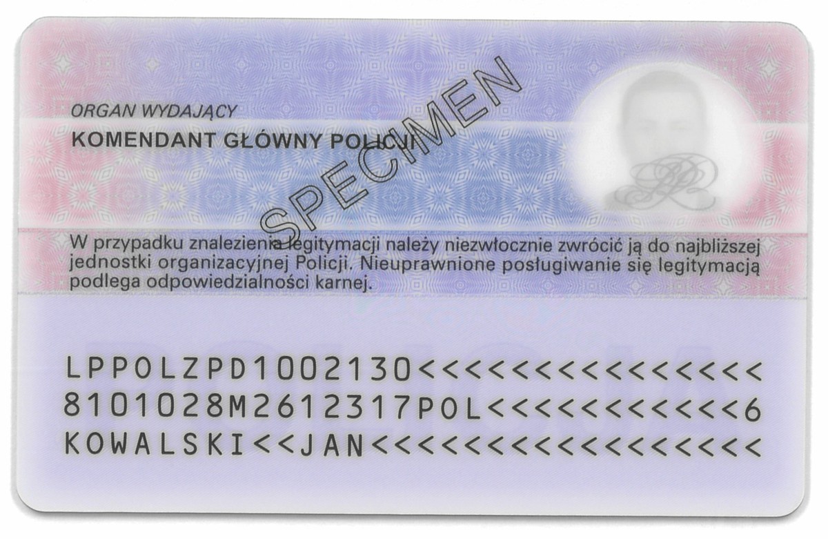 Rewers policyjnej legitymacji, źródło: Polska Policja