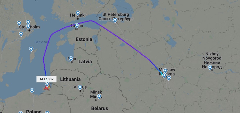 Aeroflot Moskwa-Kaliningrad, trasa 19.03