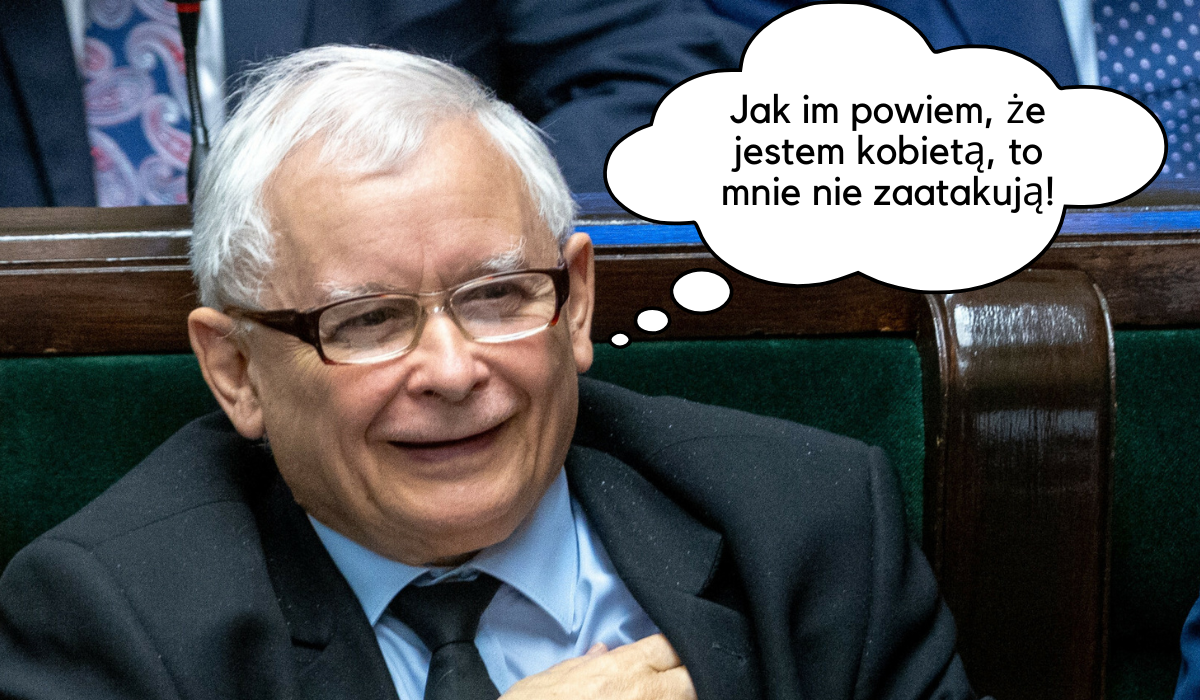 Jarosław Kaczyński szukający sposobu na rozwścieczony tłum