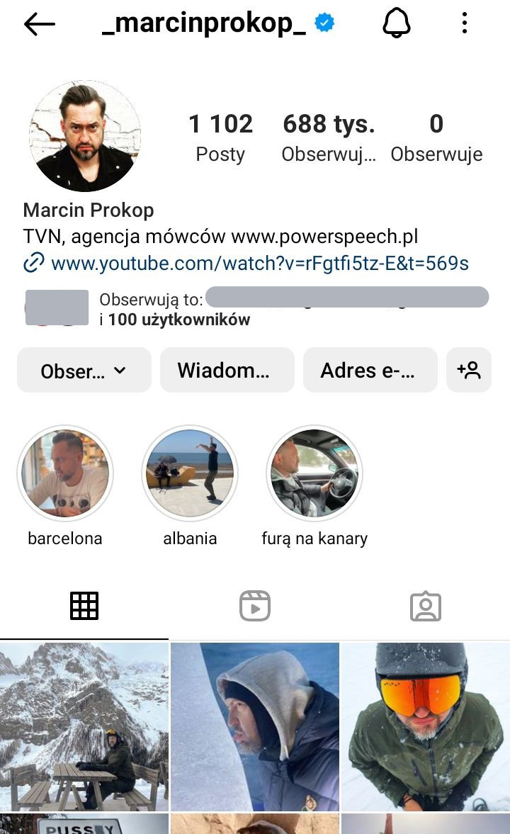 Instagram Marcina Prokopa