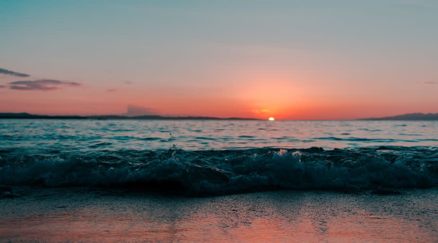 plaża, zachód słońca, morze