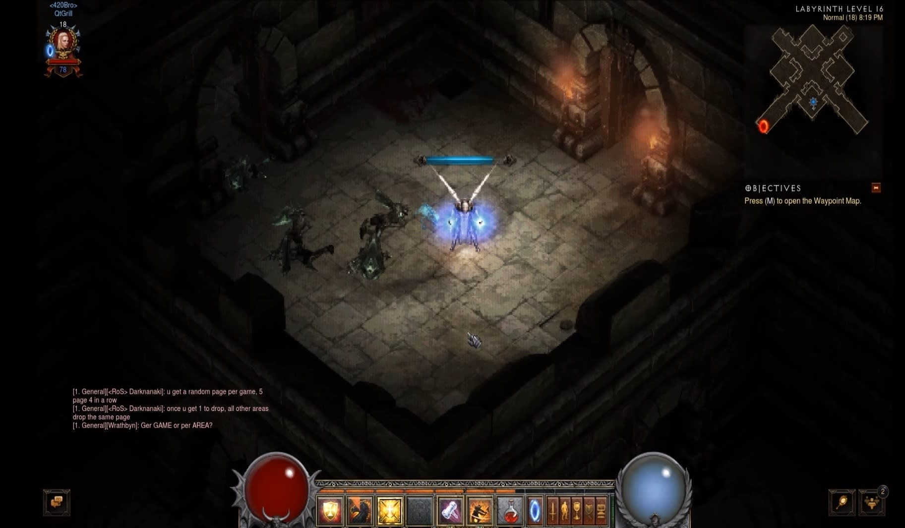 Screen z Diablo III przedstawiający postać w lochach podczas Ciemności w Tristram