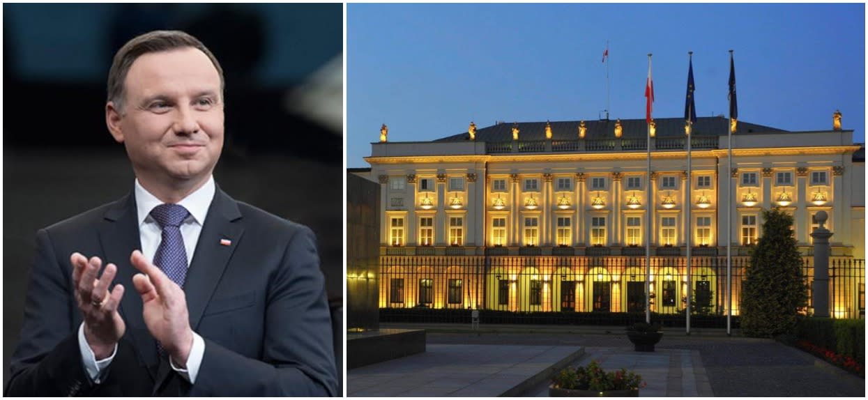 Prezydent Andrzej Duda podczas Zgromadzenia Narodowego w Poznaniu/Wieczorna iluminacja Pałacu Prezydenckiego w Warszawie