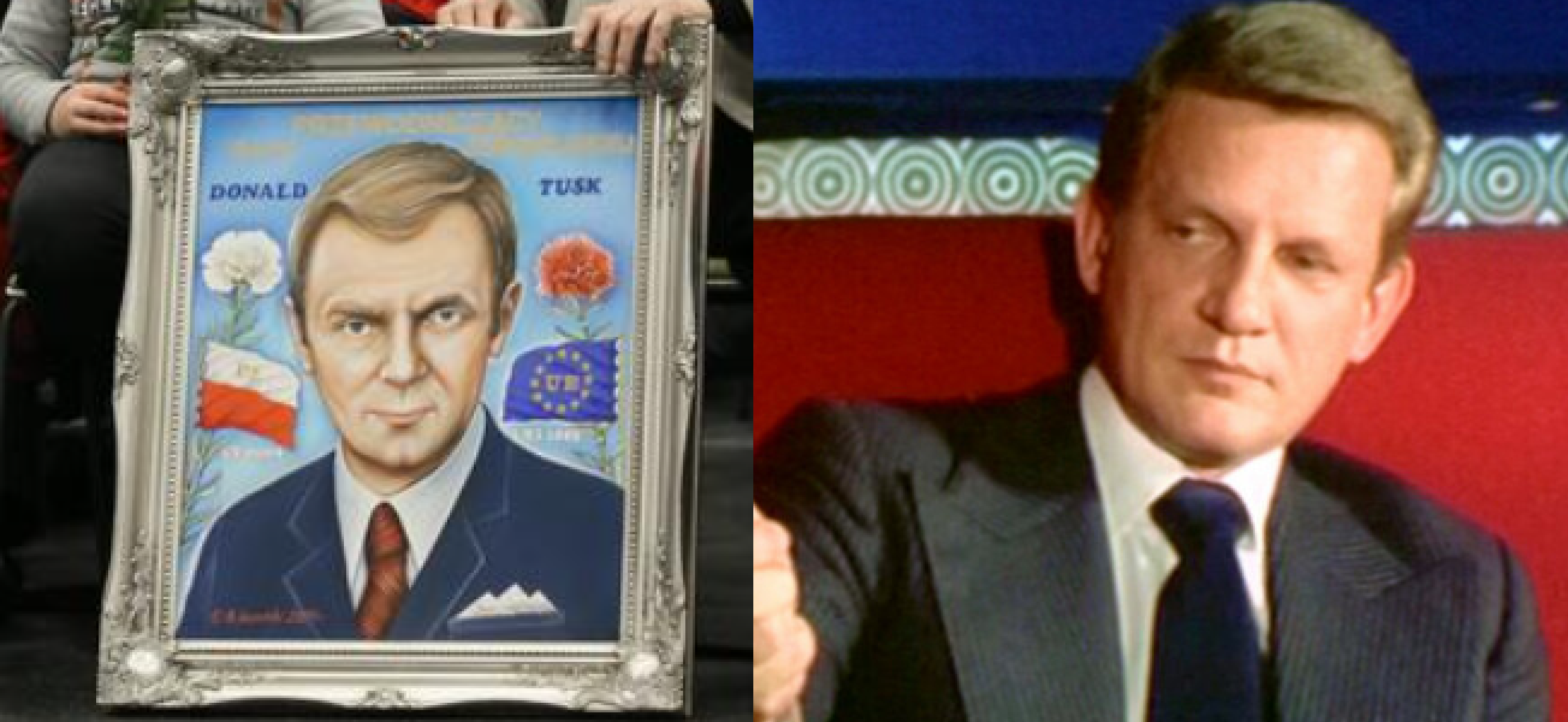 Donald Tusk na spotkaniu w Piasecznie. Jeden z uczestników przyniósł portret polityka