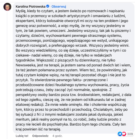 Karolina Korwin-Piotrowska zabrała głos, szybko tego pożałowała