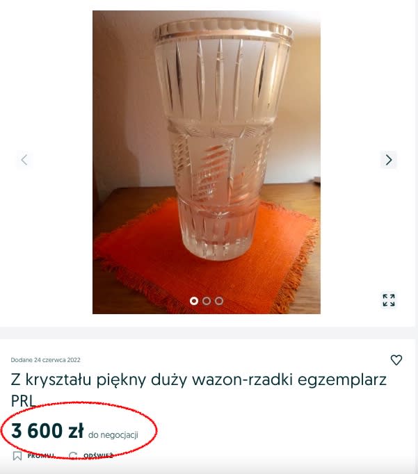 Kryształowa waza z PRL warta blisko 4 tysiące złotych