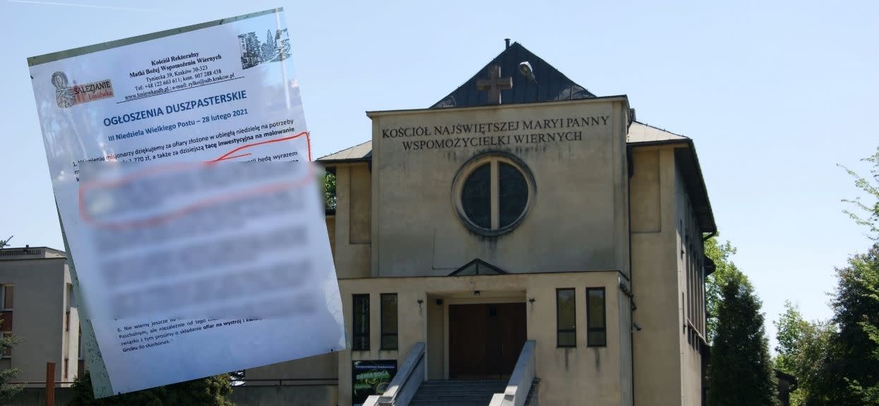 Kościół [Kościół Salezjanów w Krakowie oraz zamieszczone ogłoszenie]