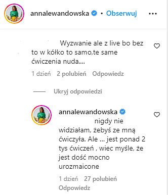 Anna Lewandowska odpowiedziała na komentarz internautki