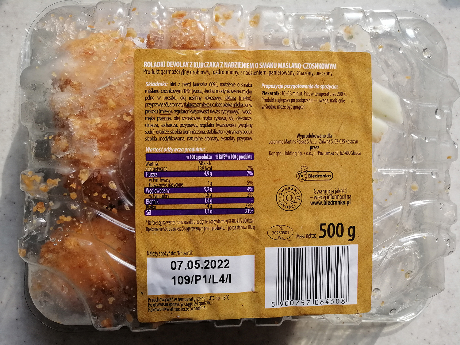 Roladki Devolay z kurczaka z nadzieniem o smaku maślano-czosnkowym, 500 g