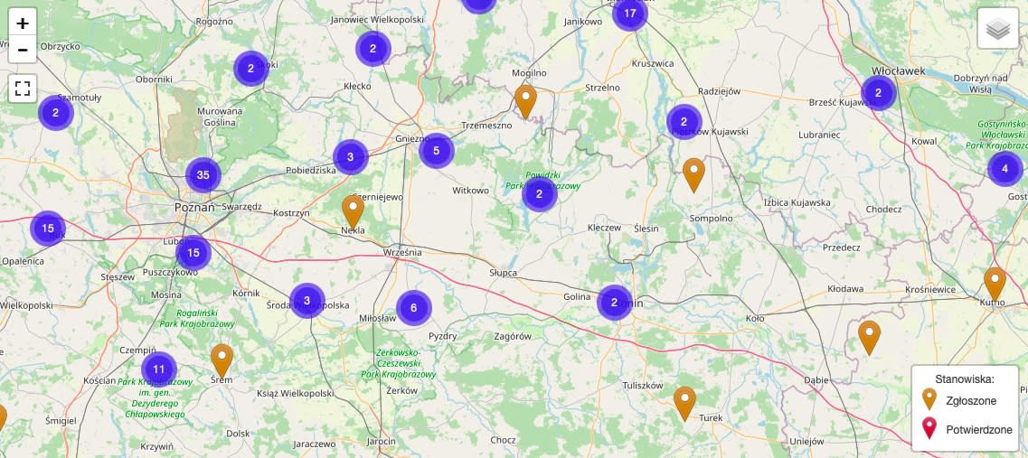 Interaktywna mapa zbierające dane na temat zgłoszeń występowania barszczu Sosnowskiego