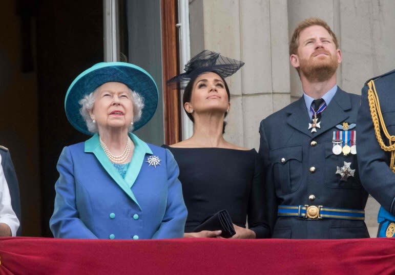 Elżbieta II, Meghan Markle, Harry, fot. AFP/EAST NEWS