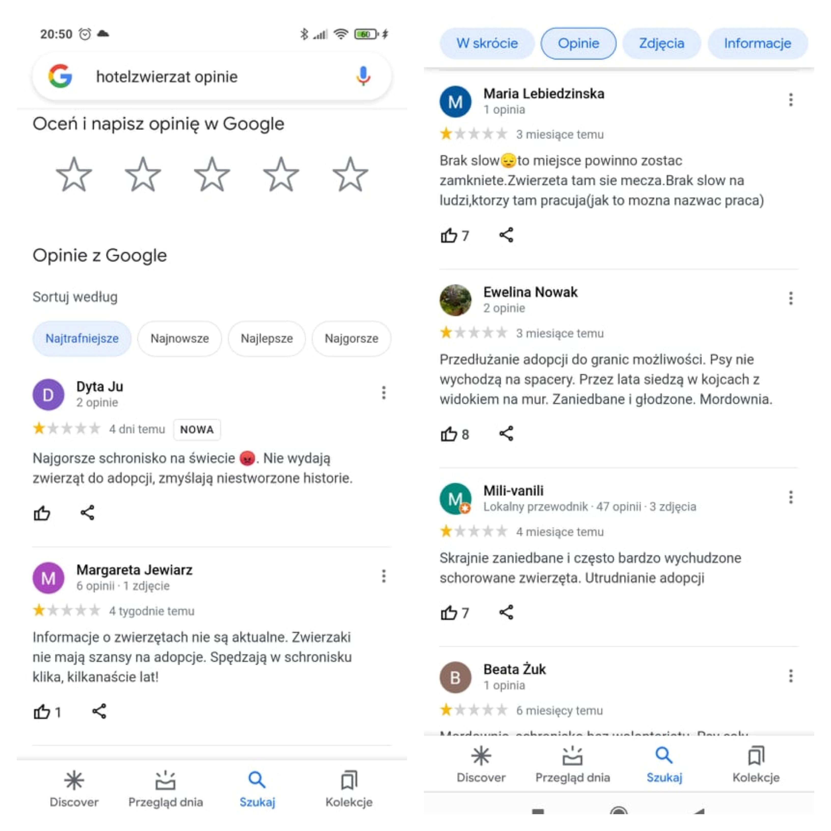 Screeny opinii z Google Maps