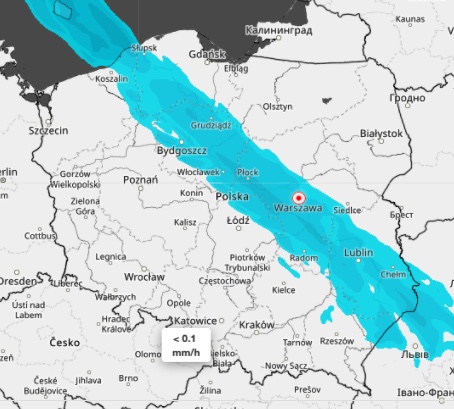 IMGW prognozuje na wtorek deszcz w wąskim pasie opadów