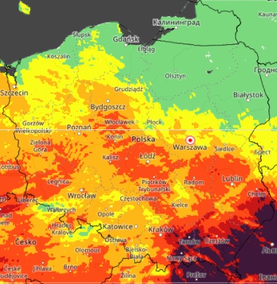 W środę IMGW prognozuje jeszcze większe ryzyko pojawienia się ognia