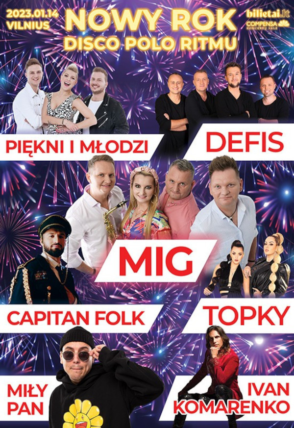 plakat promujący koncert noworczny disco polo w Wilnie. 