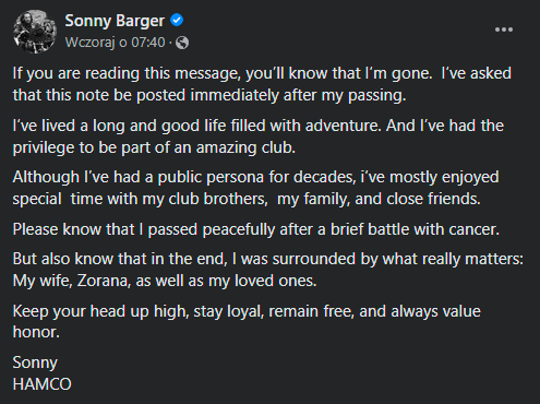Sonny Barger nie żyje