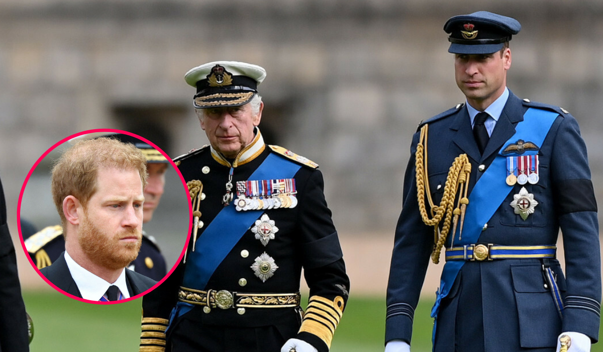 Król Karol III, książę William, książę Harry, fot. HANNAH MCKAY/AFP/East News; Rex Features/East News