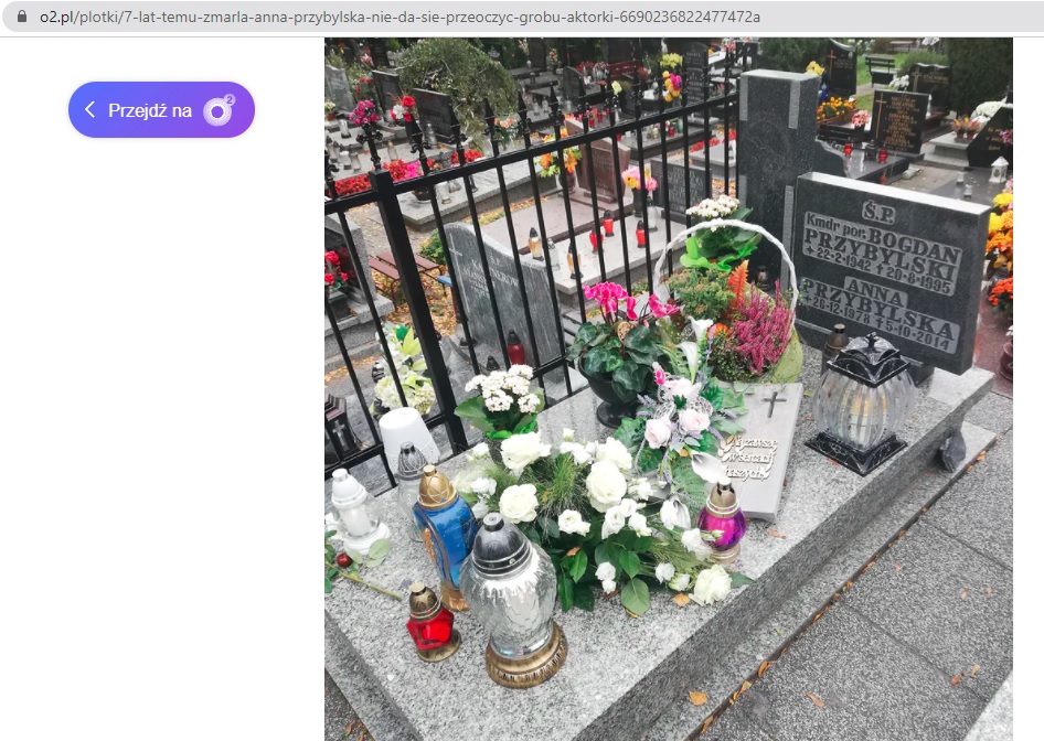Zdjęcie grobu Anny Przybylskiej z artykułu 