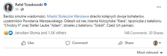 Prezydent Rafał Trzaskowski przekazał właśnie druzgoczące wieści. Zmarły dwie wyjątkowe osoby