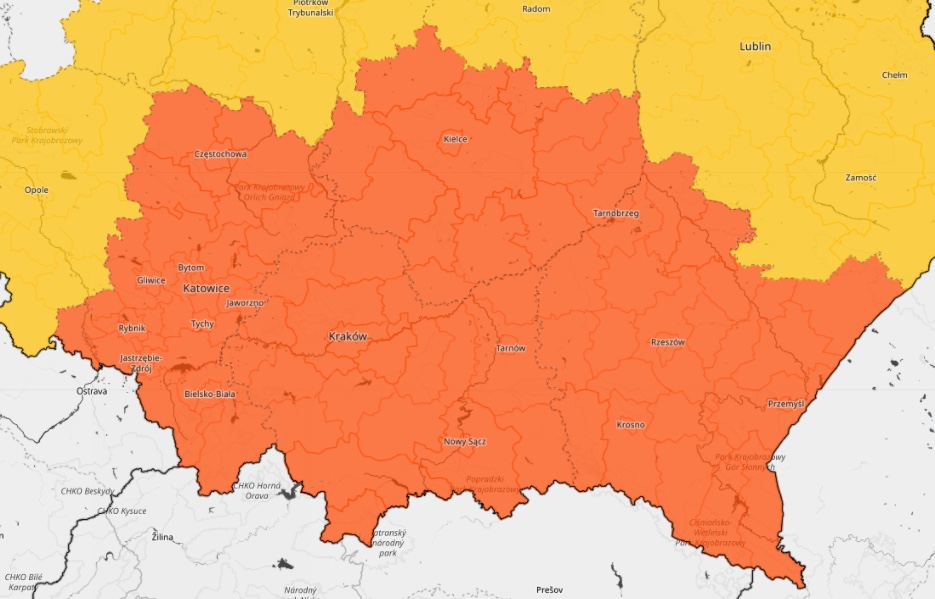 Prognozowane na poniedziałek ostrzeżenia II stopnia w związku z burzami 