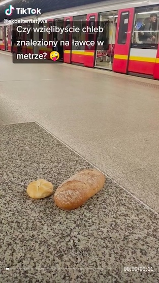 TikTokerka znalazła na ławce w metrze chleb i zjadła go w domu. Fot.: TikTok.com/ekoalternatywa