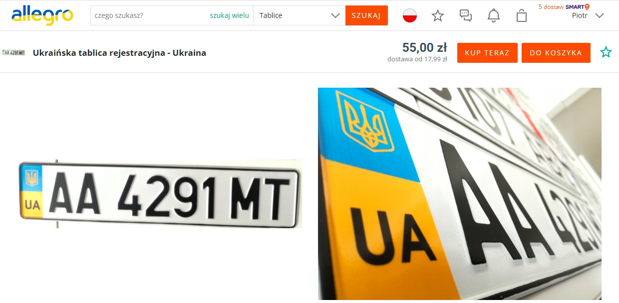Ukraińskie tablice na allegro