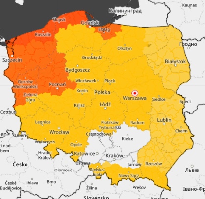 Niemal cała Polska objęta alertami II i I stopnia w związku z silnymi wiatrami w czwartek