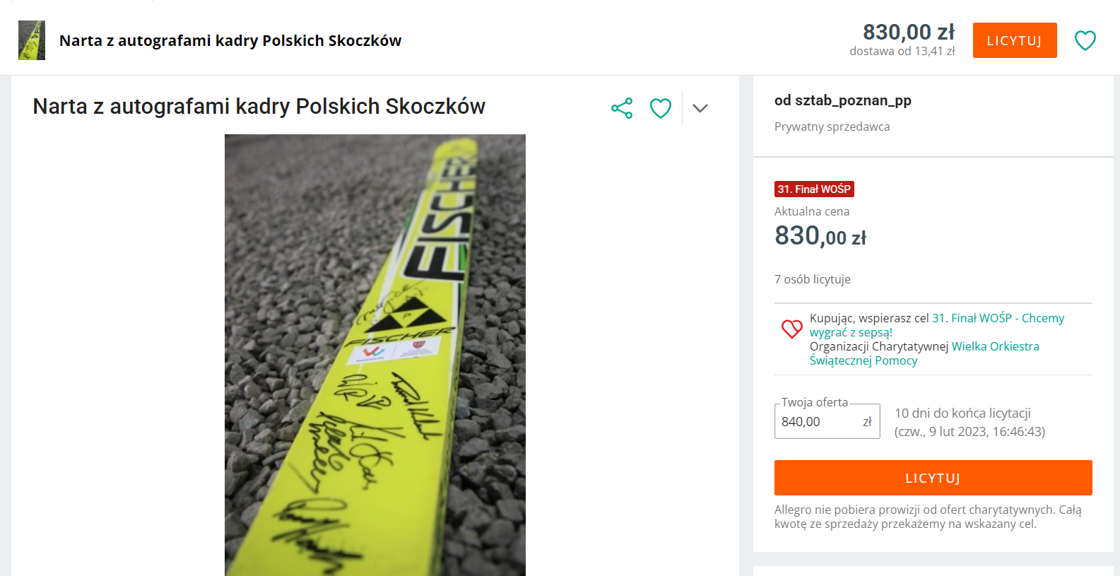 Marzysz o narcie z podpisami polskich skoczków narciarskich? Wesprzyj WOŚP