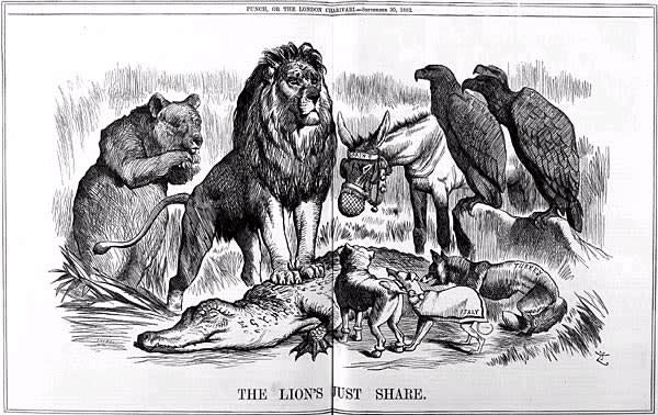 The lion's just share. Source The Great Britain's National Archive https://blogs.lse.ac.uk/government/2020/06/26/politicising-animals-for-the-nation-the-study-of-national-animals-in-modern-states/