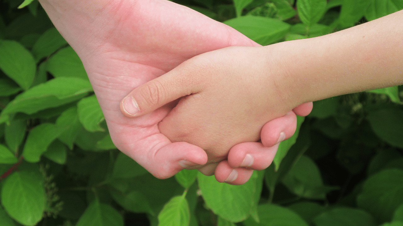 adult and child holding hands