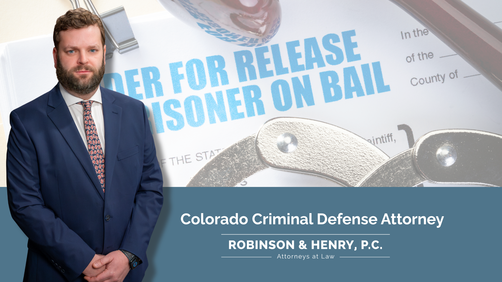 Image of Senior Associate Adam Pienciak on the top layer of an image of an order to post bond with text below.