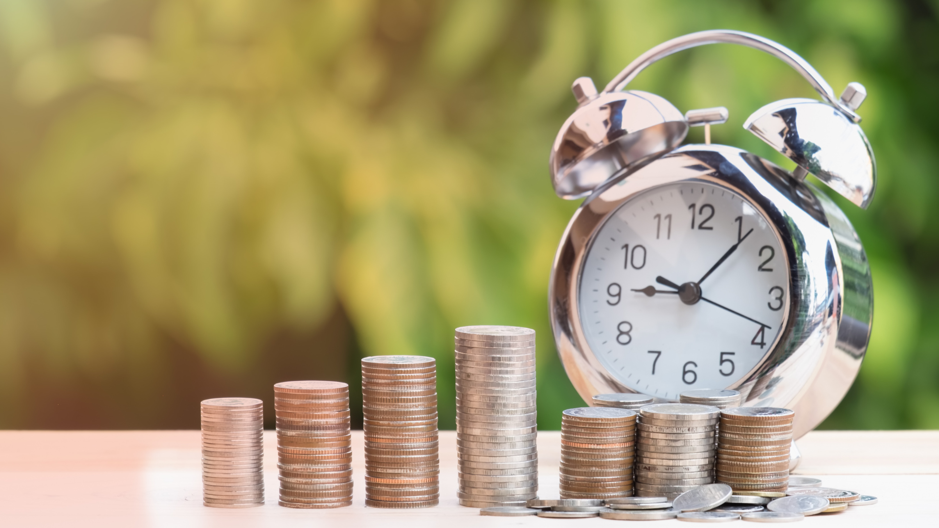 Image of clock and coins.