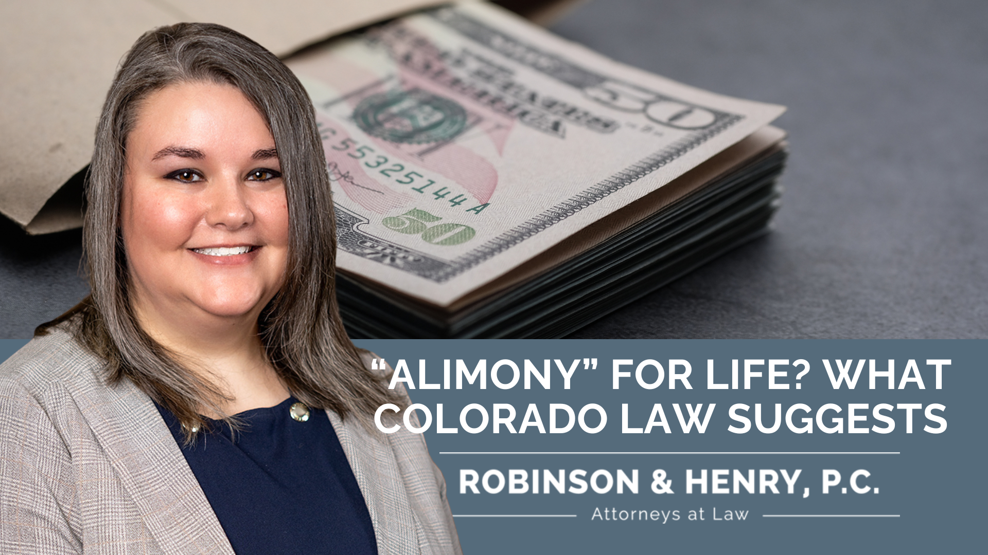 Robinson & Henry P.C. legal ad with a portrait of a female attorney and a large headline: 