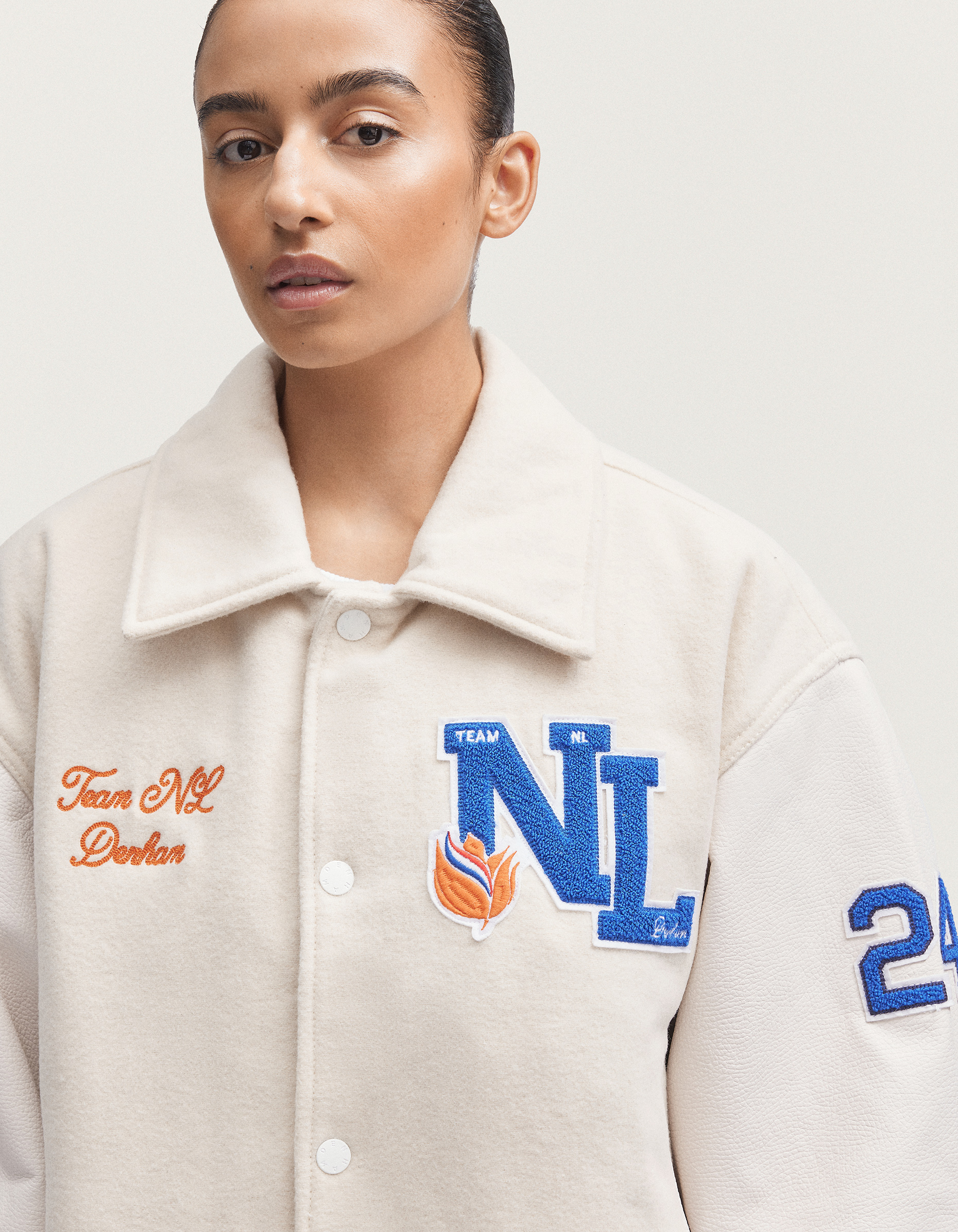 VARSITY JACKET Wool Pebbled Leather - DENHAM
