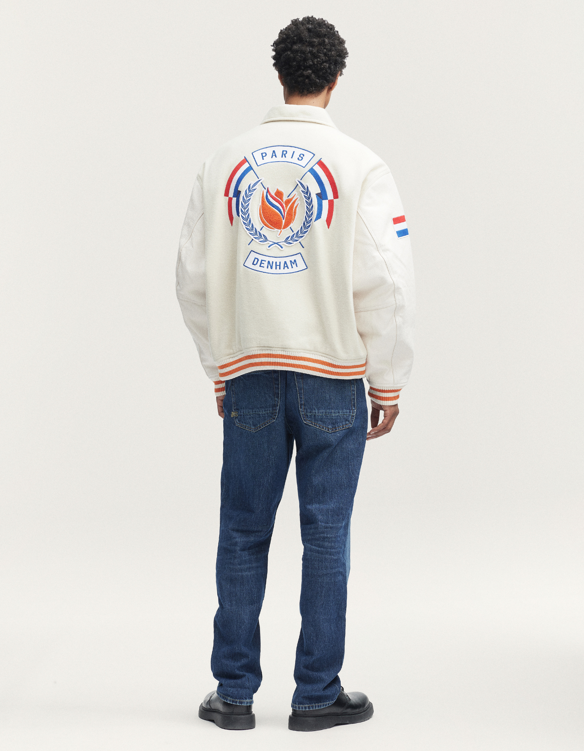VARSITY JACKET Wool Pebbled Leather - DENHAM