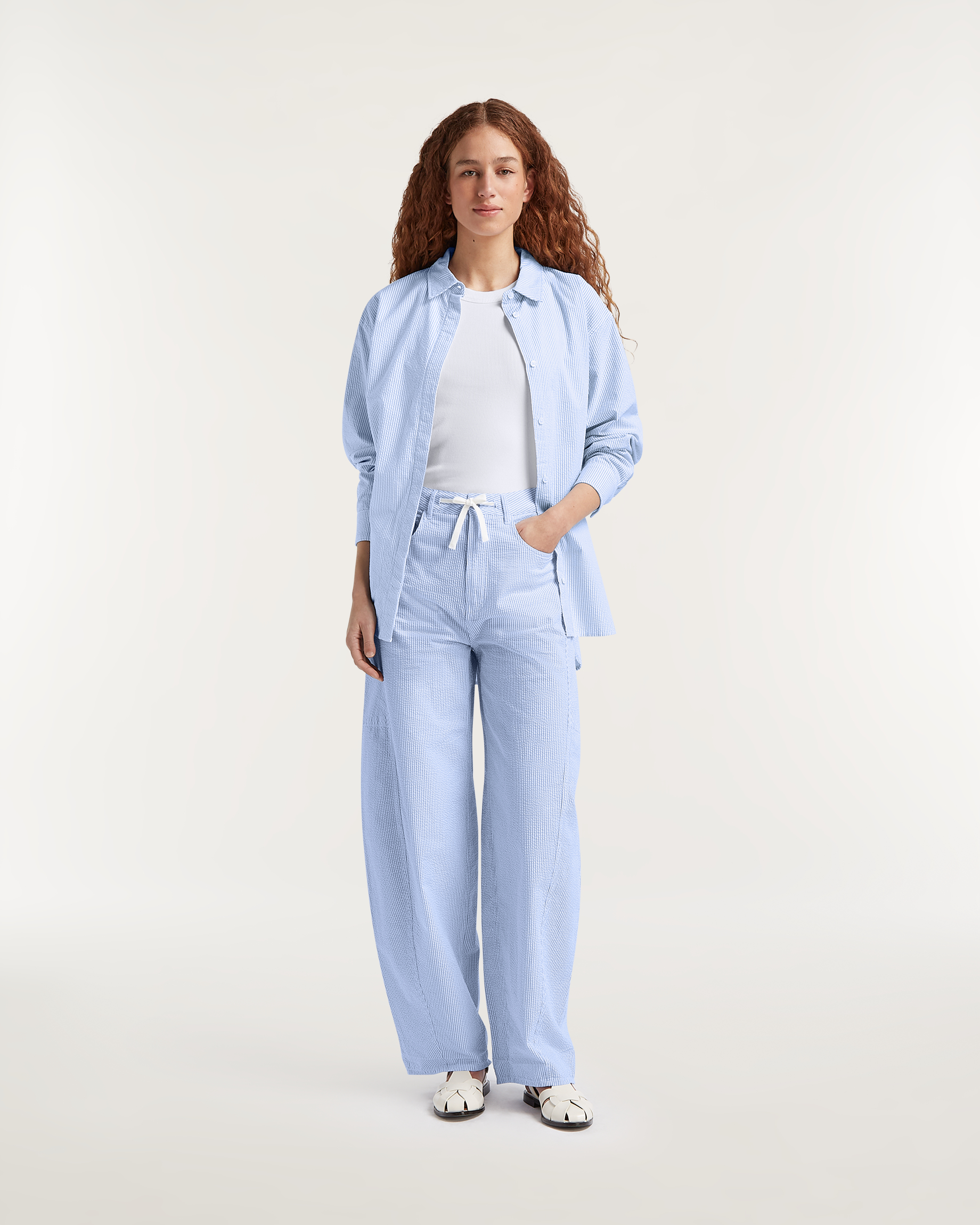 denham MAKI PANT Seersucker Stripe - Wide Fit