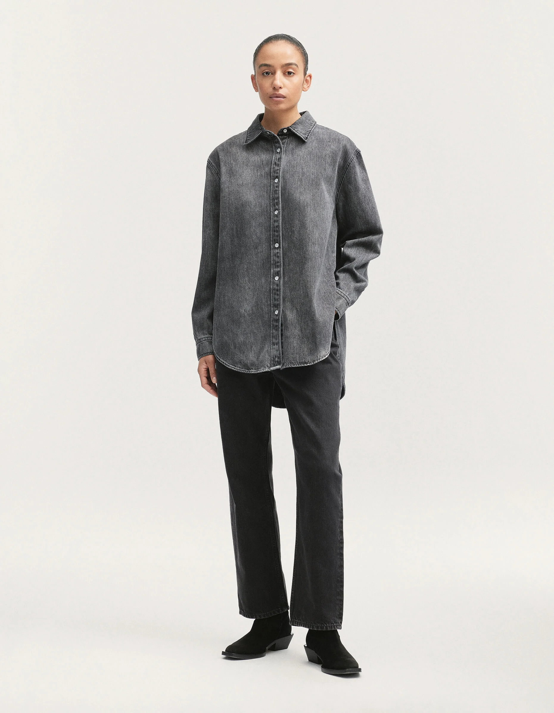 NAYOKO DENIM SHIRT Medium Soft Worn Black