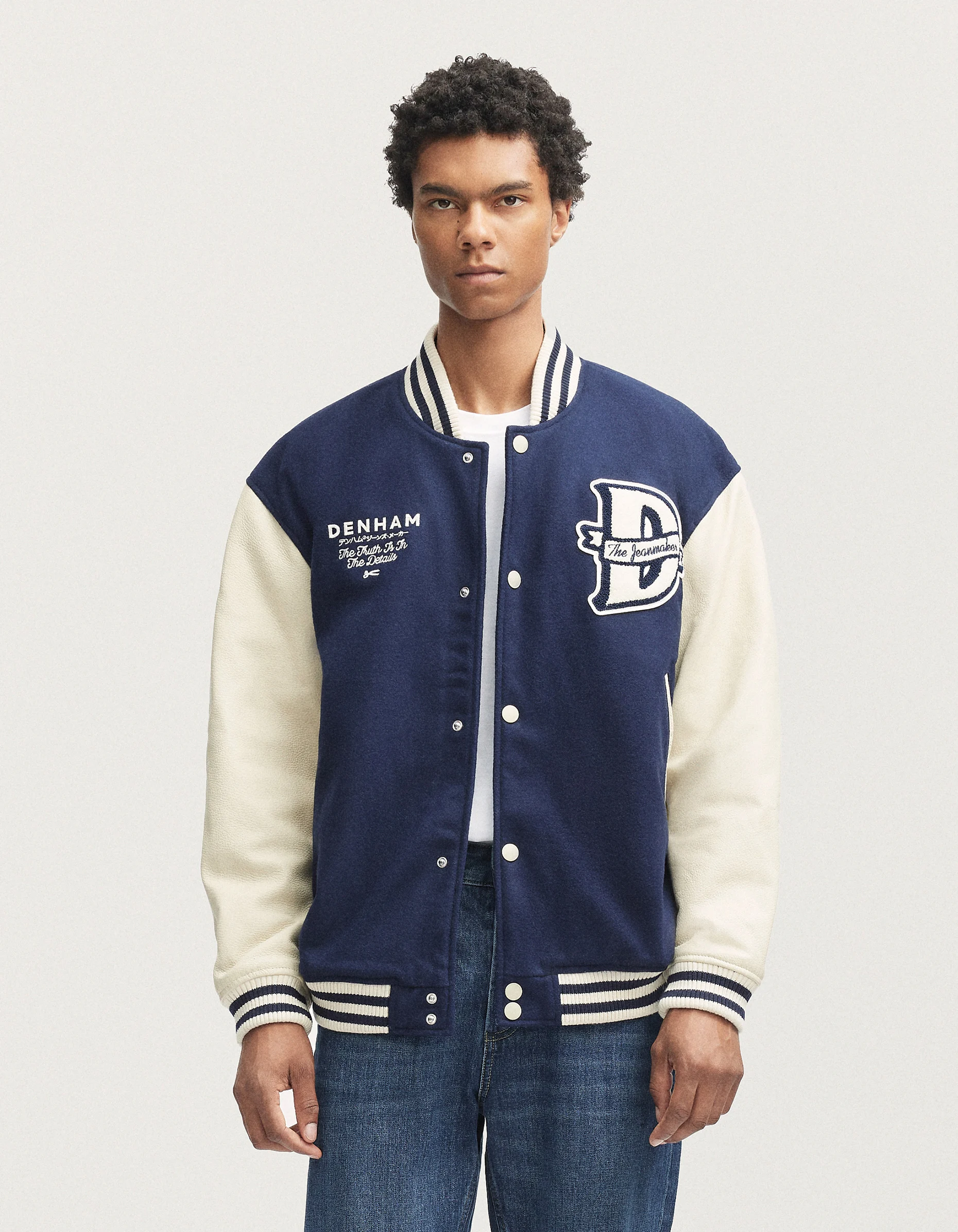 AURO VARSITY JACKET Wool Pebbled Leather