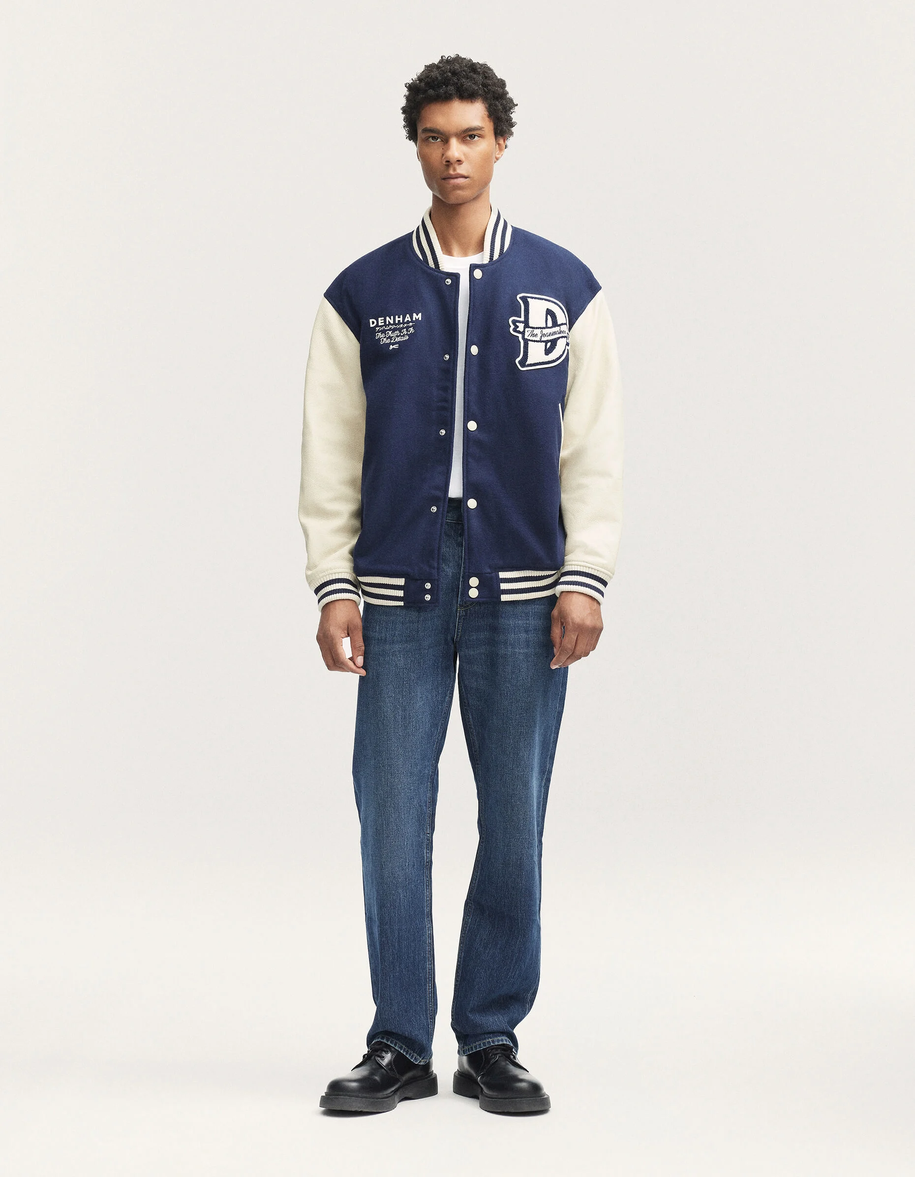 AURO VARSITY JACKET Wool Pebbled Leather