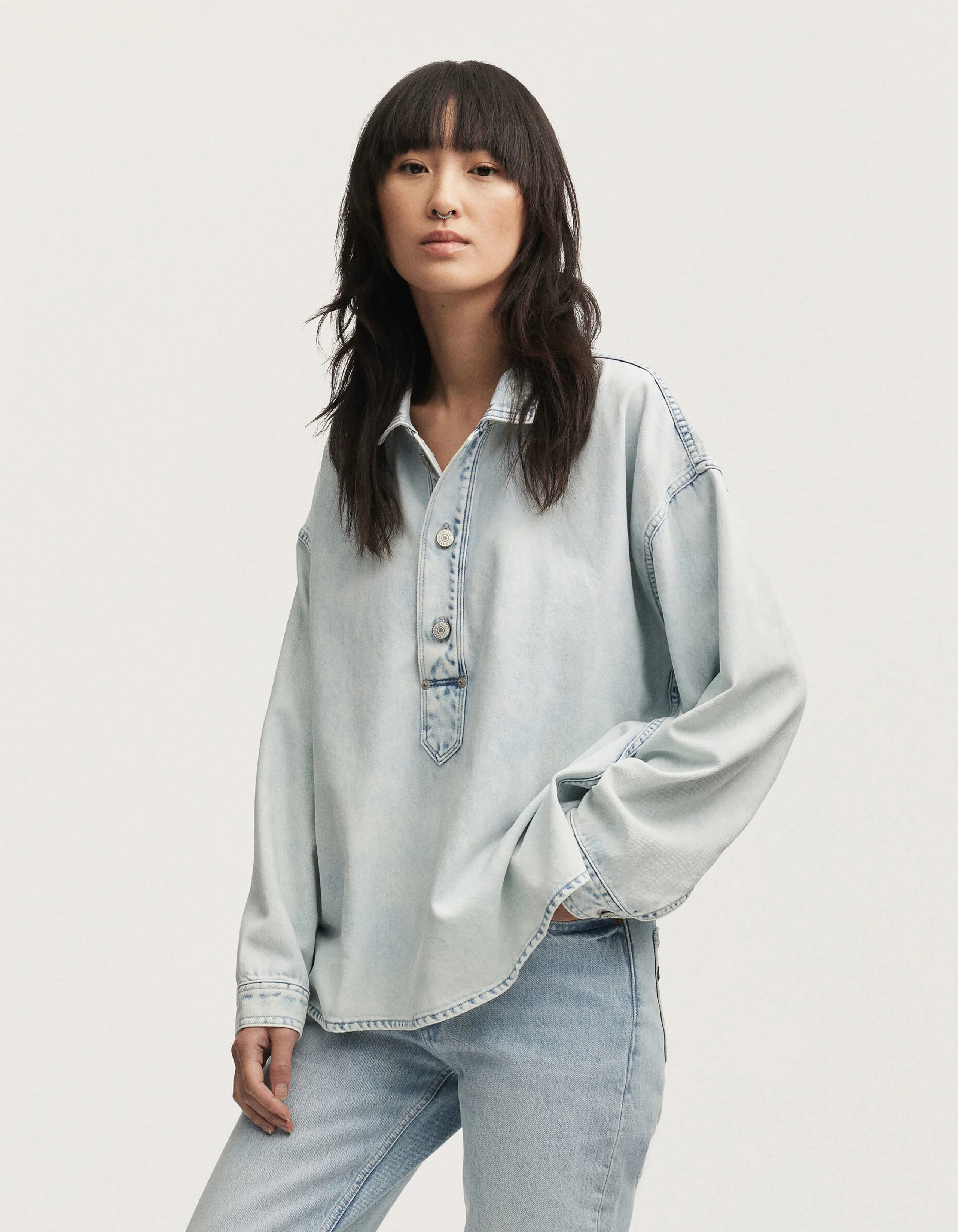 YOKO SHIRT Light Blue Cotton Linen