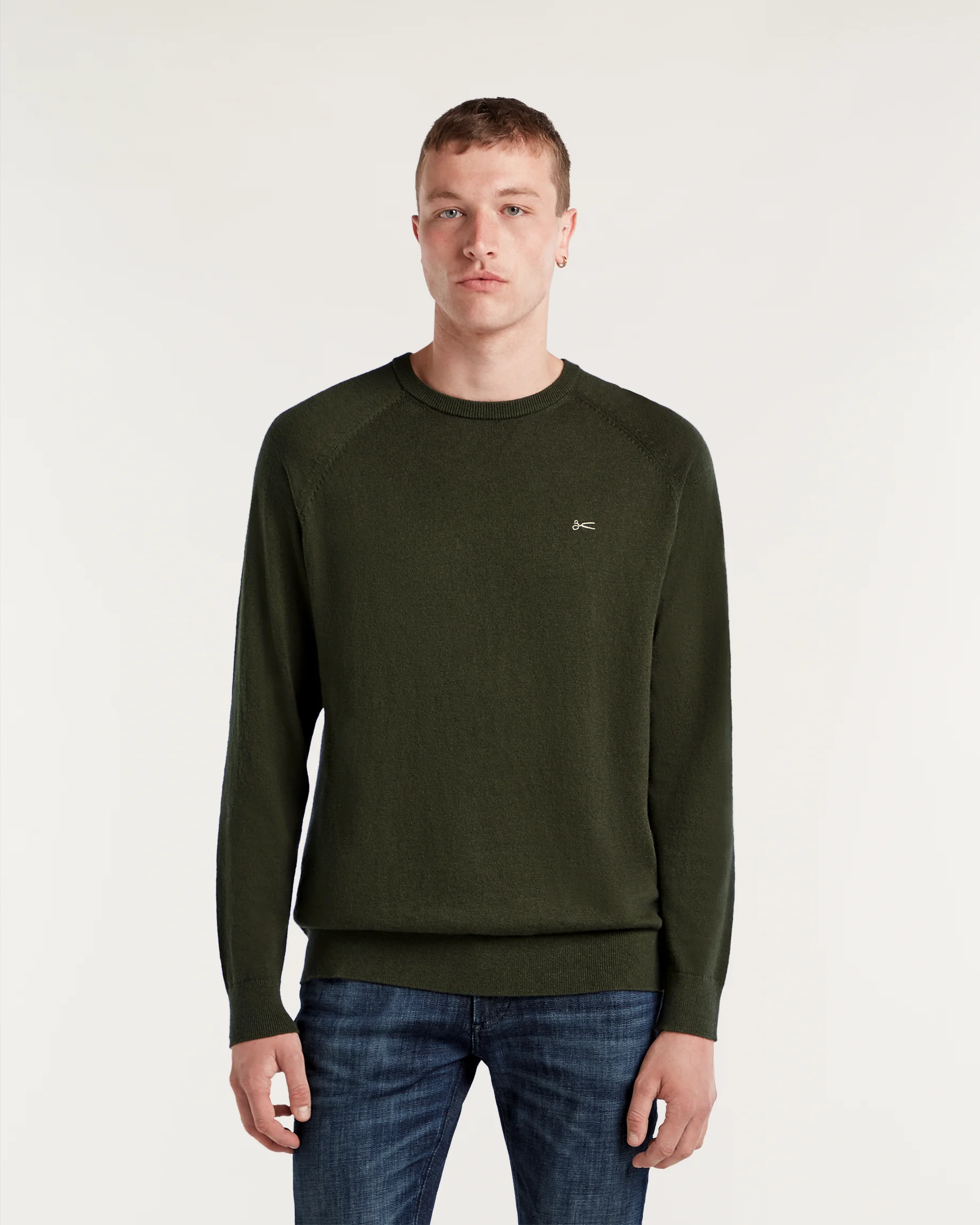 SCISSOR RAGLAN CREW KNIT DEEP GREEN