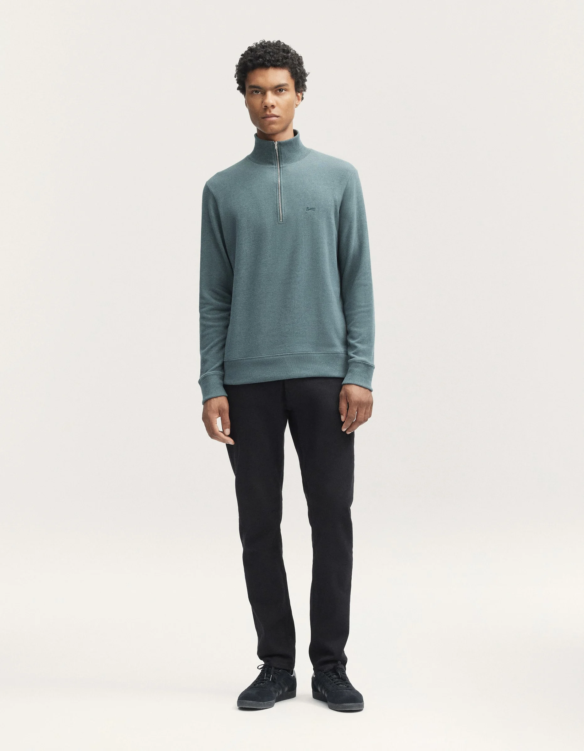 ROGER HALF-ZIP SWEATER Cotton Melange Jersey