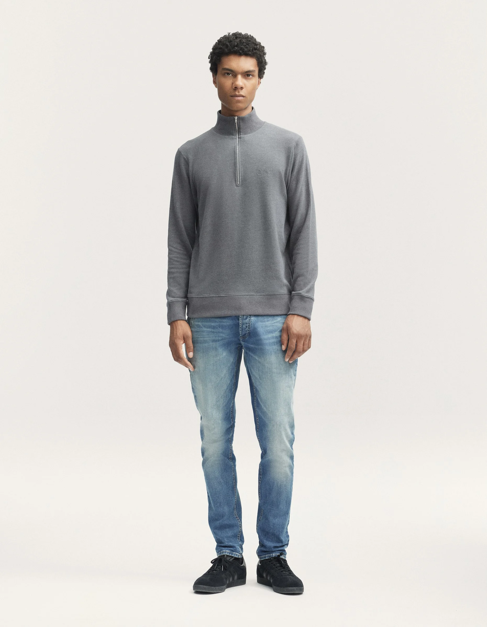 ROGER HALF-ZIP SWEATER Cotton Melange Jersey