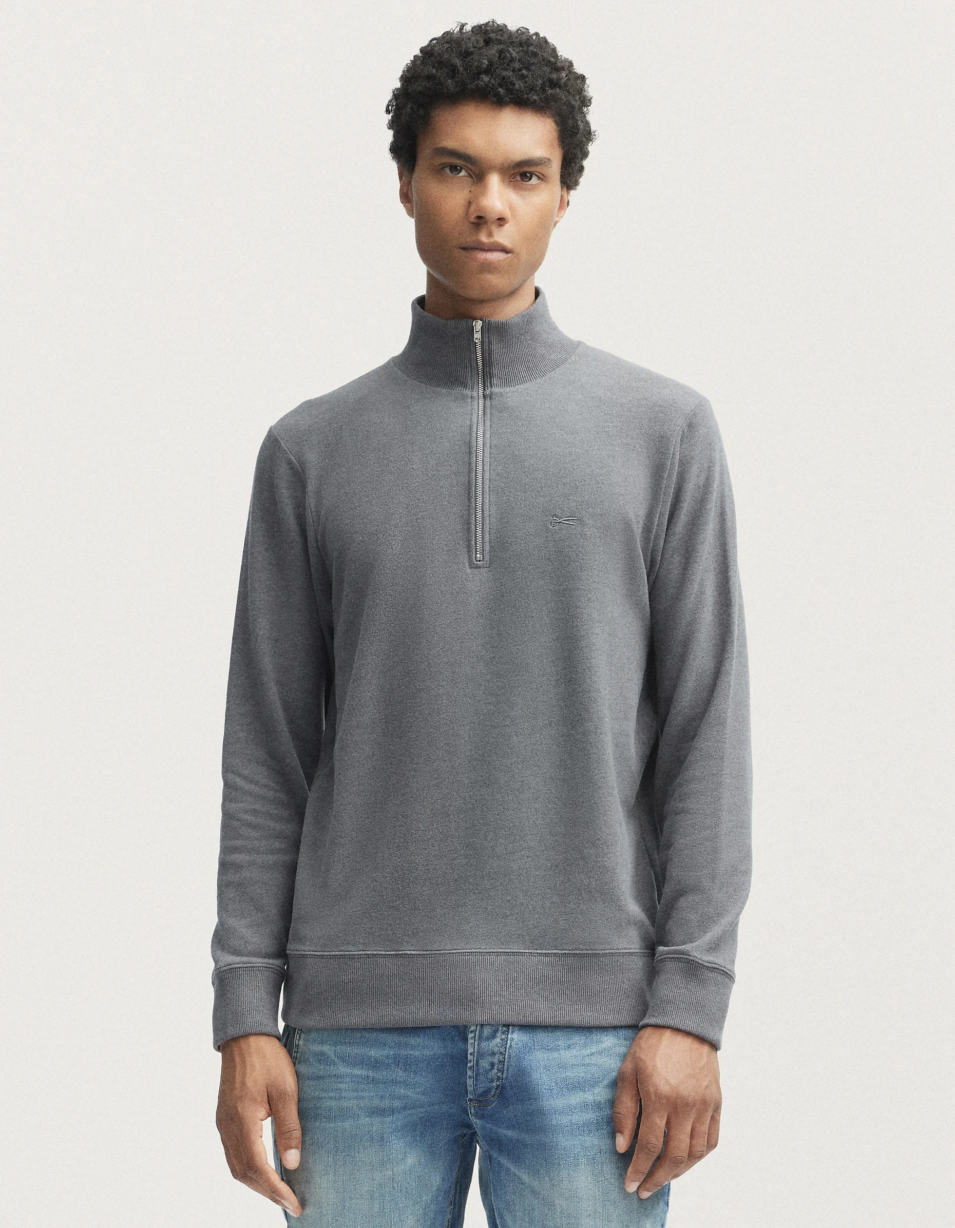 ROGER HALF-ZIP SWEATER Cotton Melange Jersey