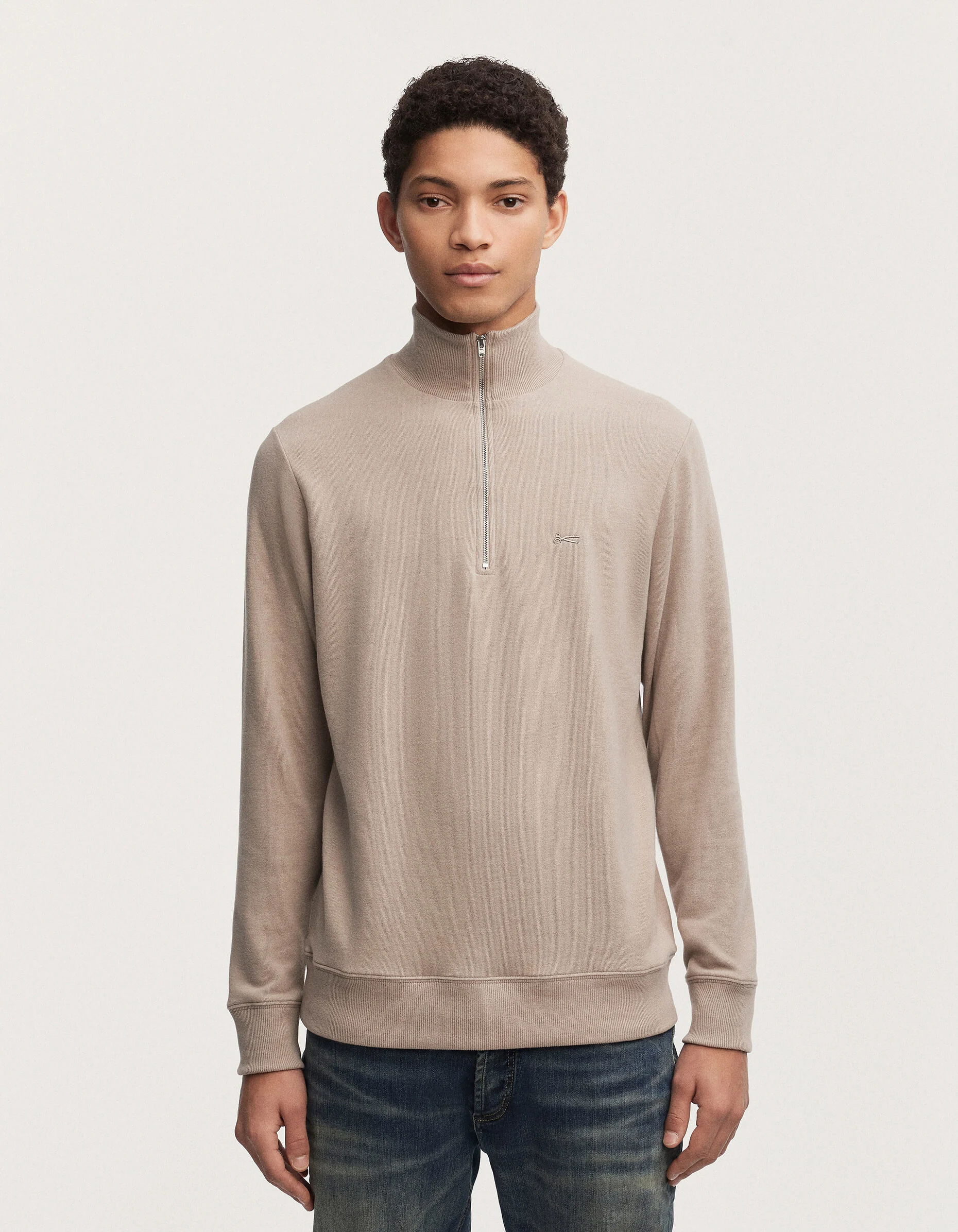 ROGER HALF-ZIP SWEATER Cotton Melange Jersey