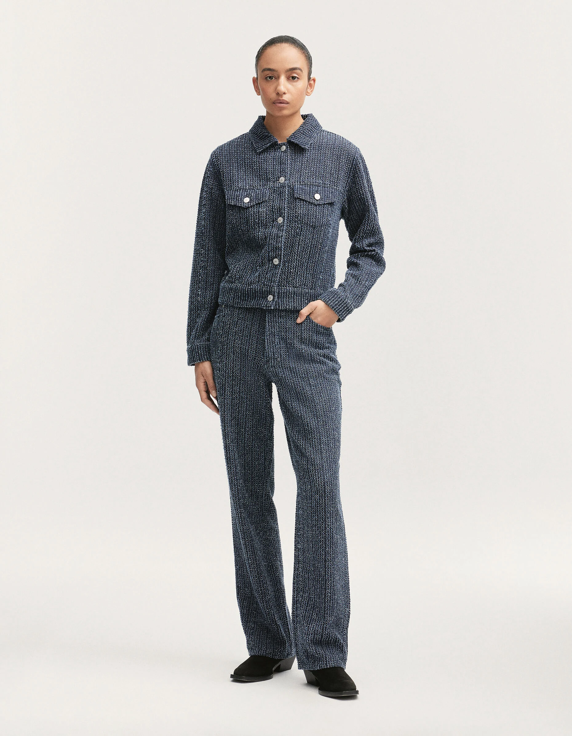 KAZUKO MINI TRUCKER JACKET Structured Bouclé Denim