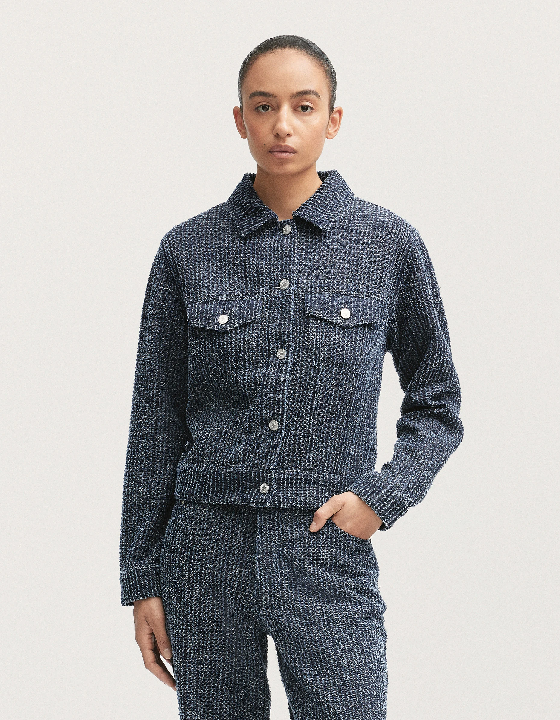 KAZUKO MINI TRUCKER JACKET Structured Bouclé Denim