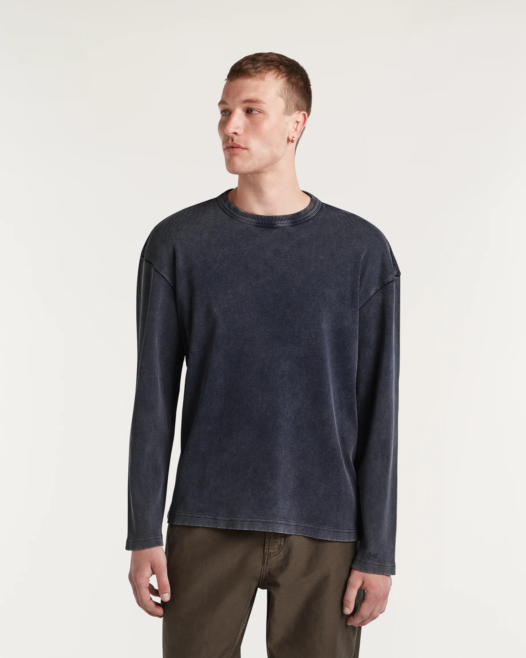 RIBBED LONG SLEEVE TEE NAVY BLAZER