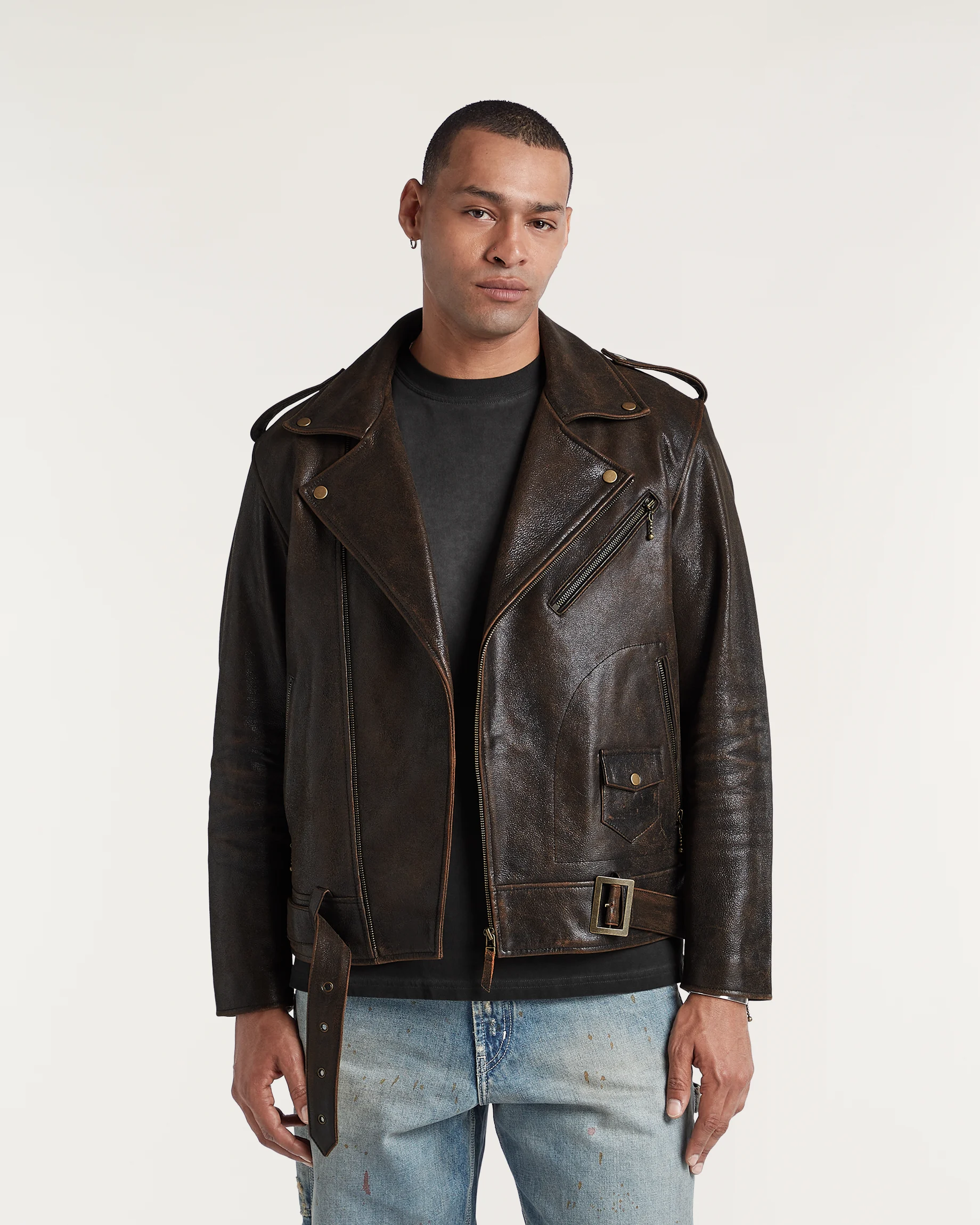 S03 PERFECTO LEATHER JACKET WORN DARK BROWN